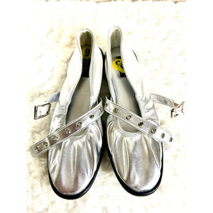 NWOB RACHEL Rachel Roy Beauty wrinkled metallic silver ballet flats women 9M